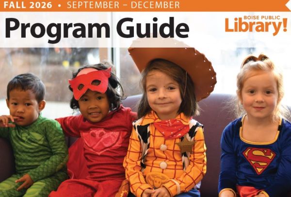 Fall 2026 Program Guide cover featuring four children in costumes.